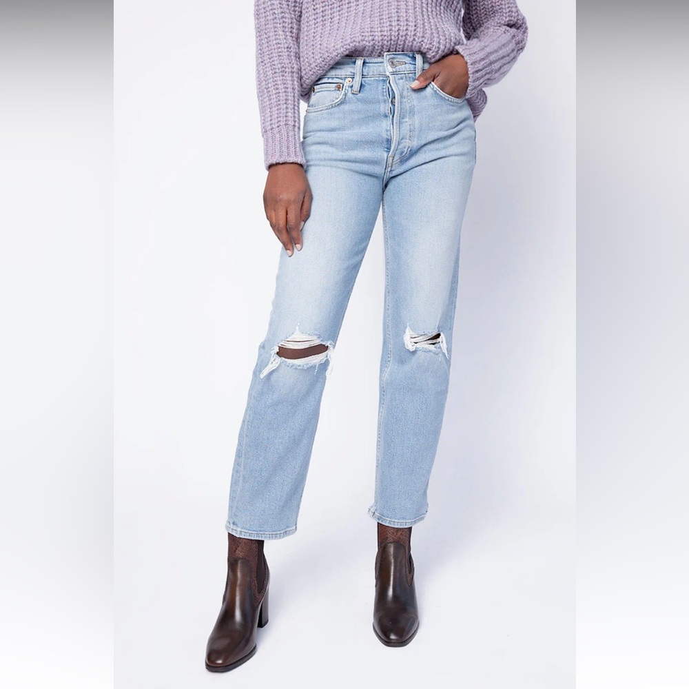 Redone 70’s stovepipe jeans with rips
